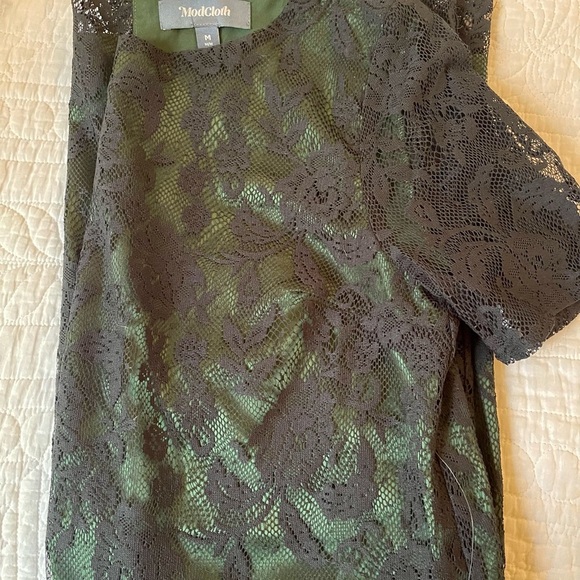 New Mod Cloth Retro Black and Green Overlay Lace Mini Dress Size Medium - Picture 4 of 7